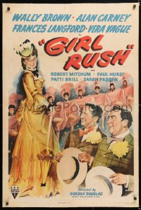 6s148 GIRL RUSH linen 1sh 1944 art of Wally Brown, Allan Carney & pretty Frances Langford!