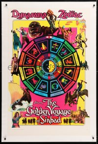 6s152 GOLDEN VOYAGE OF SINBAD linen teaser 1sh 1973 Ray Harryhausen, cool different zodiac artwork!