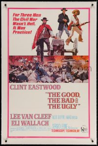6s155 GOOD, THE BAD & THE UGLY linen 1sh 1968 Clint Eastwood, Lee Van Cleef, Wallach, Leone classic!
