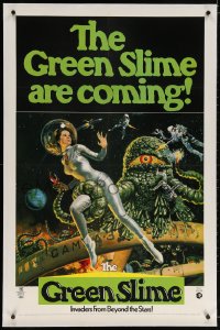 6s157 GREEN SLIME linen 1sh 1969 cheesy sci-fi movie, art of sexy astronaut & monster by Vic Livoti