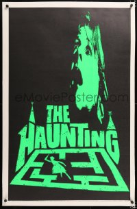 6s164 HAUNTING linen teaser 1sh 1963 cool dayglo image of scared Julie Harris over the title!