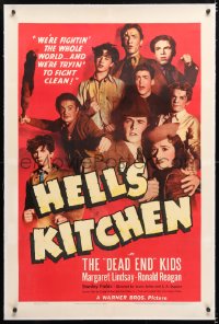 6s167 HELL'S KITCHEN linen 1sh 1939 Ronald Reagan & Margaret Lindsay try to tame The Dead End Kids!