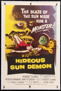 6s169 HIDEOUS SUN DEMON signed linen 1sh 1959 by Robert Clarke, the sun made him a monster!