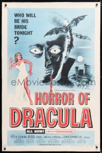 6s172 HORROR OF DRACULA linen 1sh 1958 Hammer vampire, Joseph Smith art of monster & sexy girl