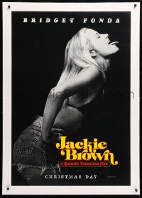 6s188 JACKIE BROWN linen teaser 1sh 1997 Quentin Tarantino, profile portrait of sexy Bridget Fonda!