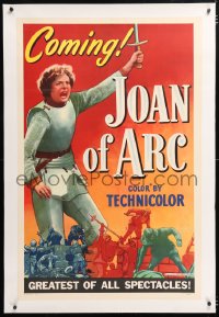 6s194 JOAN OF ARC linen teaser 1sh 1948 full-length art of Ingrid Bergman in armor with sword!