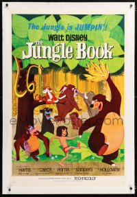 6s198 JUNGLE BOOK linen 1sh 1967 Walt Disney cartoon classic, great image of Mowgli & friends!