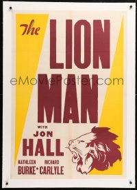 6s219 LION MAN linen 1sh R1940s Jon Hall, Kathleen Burke, Edgar Rice Burroughs, cool different art!