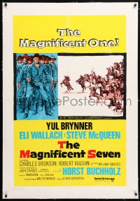 6s229 MAGNIFICENT SEVEN linen 1sh R1970s Yul Brynner, Steve McQueen, John Sturges' 7 Samurai western!