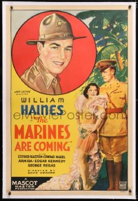 6s235 MARINES ARE COMING linen 1sh 1934 stone litho of gay William Haines in love triangle, rare!
