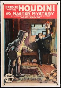 6s033 MASTER MYSTERY linen chap 9 1sh 1919 Harry Houdini's 1st movie, serial w/1st robot in movies!