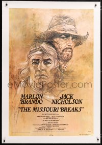6s242 MISSOURI BREAKS linen advance 1sh 1976 art of Marlon Brando & Jack Nicholson by Bob Peak!