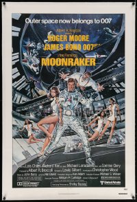 6s244 MOONRAKER linen 1sh 1979 Goozee art of Moore as James Bond, sexy Lois Chiles & Richard Kiel!