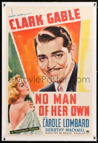 6s259 NO MAN OF HER OWN linen 1sh R1937 art of young Clark Gable & sexy Carole Lombard, very rare!