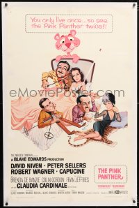 6s276 PINK PANTHER linen 1sh 1964 wacky art of Peter Sellers, Capucine & Niven by Jack Rickard!