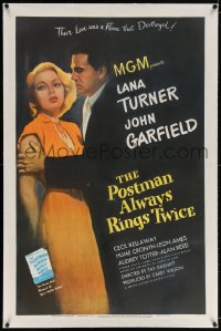 6s282 POSTMAN ALWAYS RINGS TWICE linen 1sh 1946 great close up of John Garfield & sexy Lana Turner!