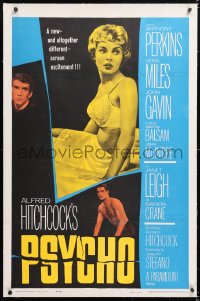 6s286 PSYCHO linen 1sh 1960 sexy half-dressed Janet Leigh, Anthony Perkins, Alfred Hitchcock classic!