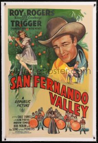 6s305 SAN FERNANDO VALLEY linen 1sh 1944 great art of Roy Rogers King of the Cowboys & Dale Evans!