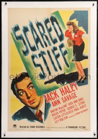 6s306 SCARED STIFF linen 1sh 1945 great art of terrified Jack Haley & Ann Savage, mystery comedy!