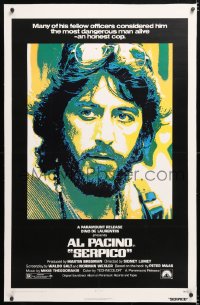 6s312 SERPICO linen 1sh 1974 great image of undercover cop Al Pacino, Sidney Lumet crime classic!