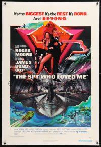 6s326 SPY WHO LOVED ME linen int'l 1sh 1977 cool art of Roger Moore as James Bond by Bob Peak!