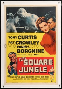6s328 SQUARE JUNGLE linen 1sh 1956 Pat Crowley, Borgnine, boxing Tony Curtis fighting in the ring!