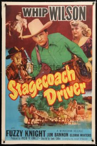 6s330 STAGECOACH DRIVER linen 1sh 1951 Whip Wilson with gun, Fuzzy Knight, Gloria Winters, Bannon