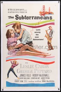 6s334 SUBTERRANEANS linen 1sh 1960 from Jack Kerouac novel, art of sexy Leslie Caron & George Peppard!