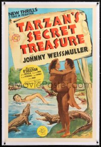 6s342 TARZAN'S SECRET TREASURE linen 1sh 1941 art of Weissmuller, Sheffield, O'Sullivan & Cheeta!