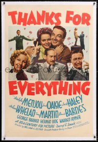 6s347 THANKS FOR EVERYTHING linen style B 1sh 1938 Adolphe Menjou, Jack Oakie, Jack Haley & cast!
