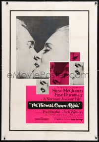 6s349 THOMAS CROWN AFFAIR linen 1sh 1968 best kiss close up of Steve McQueen & sexy Faye Dunaway!
