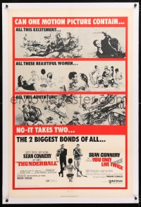 6s353 THUNDERBALL/YOU ONLY LIVE TWICE linen 1sh 1971 Sean Connery's two biggest James Bonds of all!