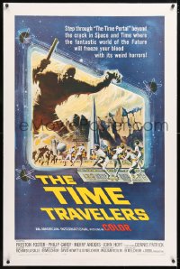 6s357 TIME TRAVELERS linen 1sh 1964 cool Reynold Brown sci-fi art of the crack in space and time!