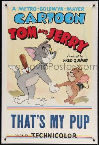 6s359 TOM & JERRY linen 1sh 1952 Tom & Jerry hiding weapons behind their back, That's My Pup!