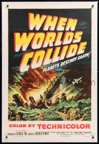 6s380 WHEN WORLDS COLLIDE signed linen 1sh 1951 by George Pal, classic doomsday thriller, cool art!