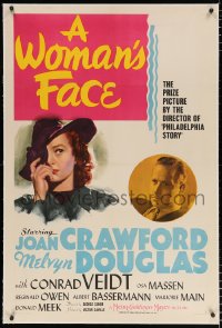 6s393 WOMAN'S FACE linen style C 1sh 1941 art of Joan Crawford hiding disfigured face, ultra rare!