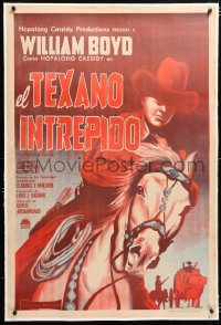 6t357 FIGHTING TEXAN linen Argentinean R1950s art of William Boyd as Hopalong Cassidy on horse!