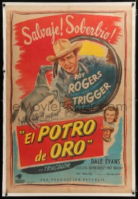 6t362 GOLDEN STALLION linen Argentinean 1950 great art of Roy Rogers, Dale Evans & Trigger!