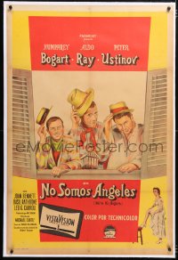 6t387 WE'RE NO ANGELS linen Argentinean 1955 art of cons Humphrey Bogart, Aldo Ray & Peter Ustinov!