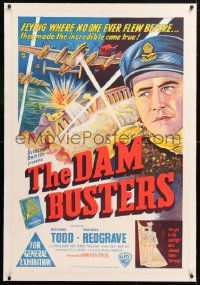 6t278 DAM BUSTERS linen Aust 1sh 1956 Richard Todd & Michael Redgrave, WWII bouncing bombs, rare!