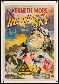 6t279 REACH FOR THE SKY linen Aust 1sh 1957 art of English RAF pilot Kenneth More, very rare!