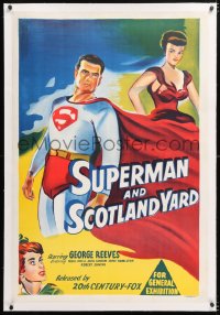6t281 SUPERMAN IN SCOTLAND YARD linen Aust 1sh 1954 art of George Reeves & Noel Neill, ultra rare!