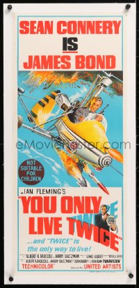 6t290 YOU ONLY LIVE TWICE linen Aust daybill 1967 art of Sean Connery as James Bond in gyrocopter!