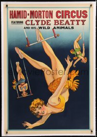 6t058 HAMID-MORTON CIRCUS linen 28x41 circus poster 1940s great artwork of sexy trapeze acrobats!