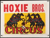 6t059 HOXIE BROS. CIRCUS linen 21x29 circus poster 1950s art of trainer with whip & dancing horses!