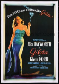 6t218 GILDA linen 15x21 Chilean commercial poster 1990s classic sexy Rita Hayworth in sheath dress!