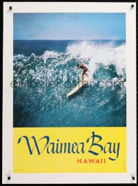6t216 WAIMEA BAY HAWAII linen 21x30 commercial poster 1960s Grannis photo of Mike Doyle surfing!