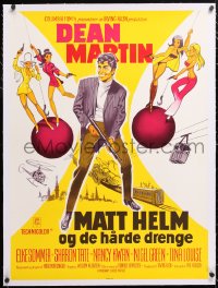 6t226 WRECKING CREW linen Danish 1969 different art of Dean Martin as Matt Helm with sexy Slaygirls!