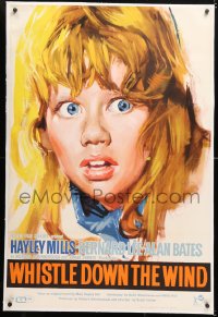 6t271 WHISTLE DOWN THE WIND linen English 1sh 1962 Bryan Forbes, cool close up art of Hayley Mills!
