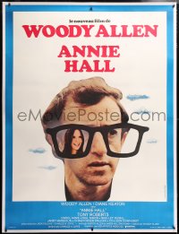 6t325 ANNIE HALL linen French 1p 1977 different image of Woody Allen & Diane Keaton in huge glasses!